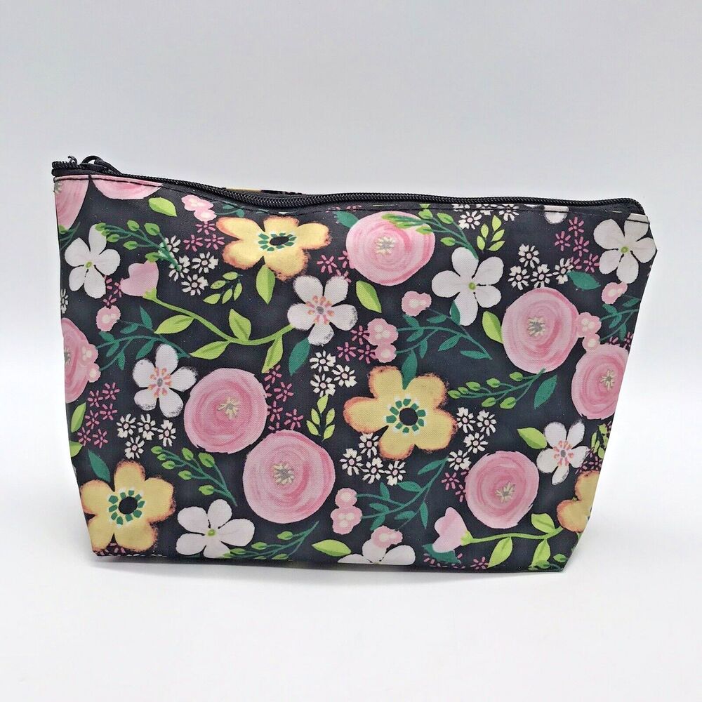 Sassy+Chic Black Floral Makeup Cosmetic Travel Bag Glam Zipper Pouch 5.5 X 6.5"